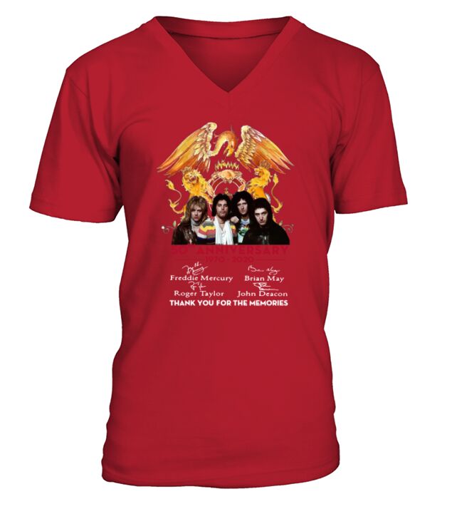 Queen 50th anniversary 1970 2020 signature V-Neck T-shirt
