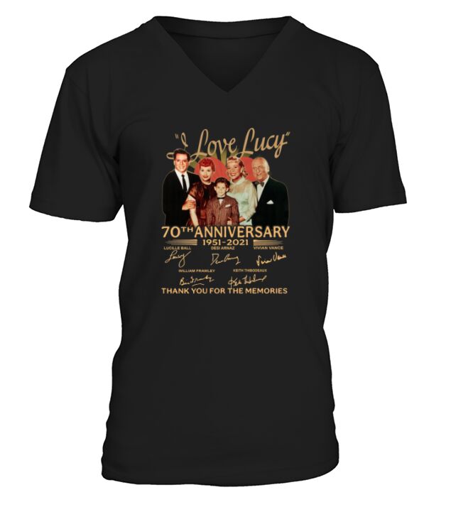 I Love Lucy 70th anniversary 1951 2021 thank you for the memories signatures V-Neck T-shirt