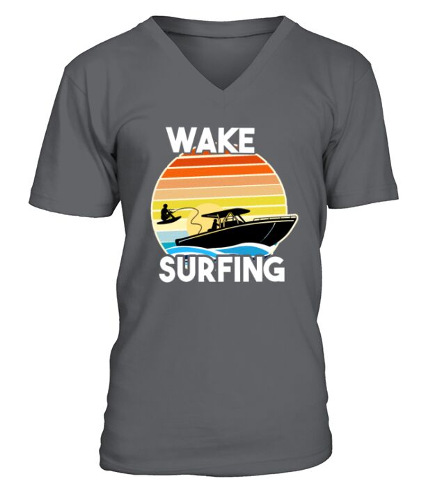 Retro Wake Surfing Gift Print Vintage Boat Lake V-Neck T-shirt