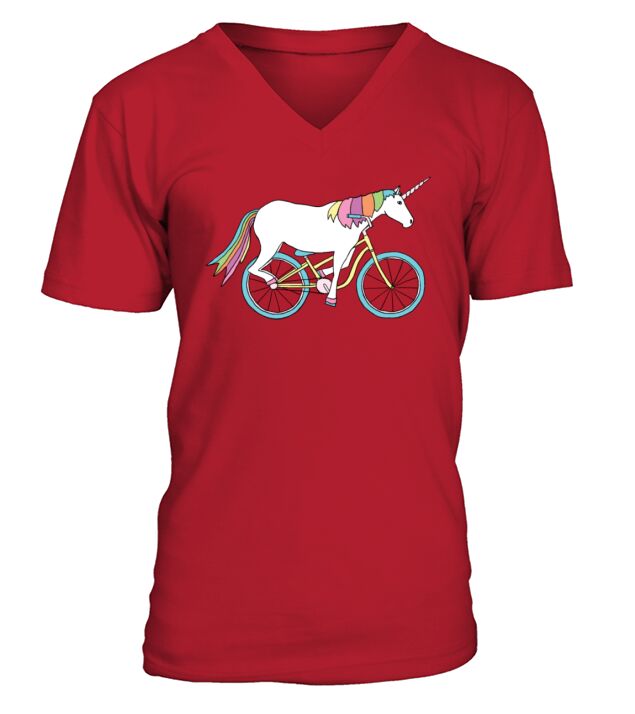 unicorn riding bike V-Neck T-shirt