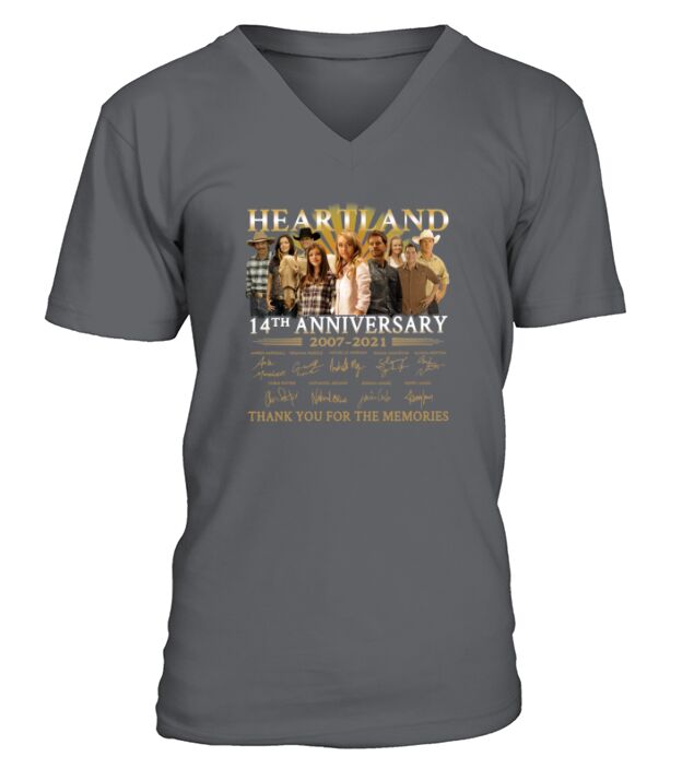 Heartland 14th Anniversary 2007 2021 Thank You For The Memories Signatures V-Neck T-shirt