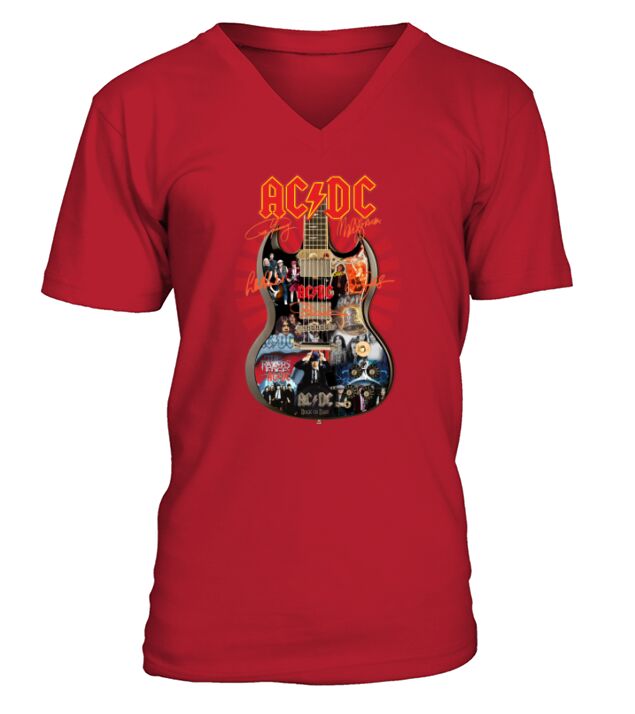 ACDC signatures guitar shirt V-Neck T-shirt