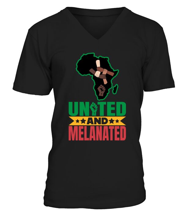 United and Melanated Celebrati Black History Month V-Neck T-shirt