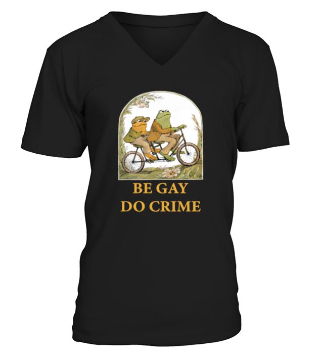 Frog riding bicycle be gay do crime V-Neck T-shirt
