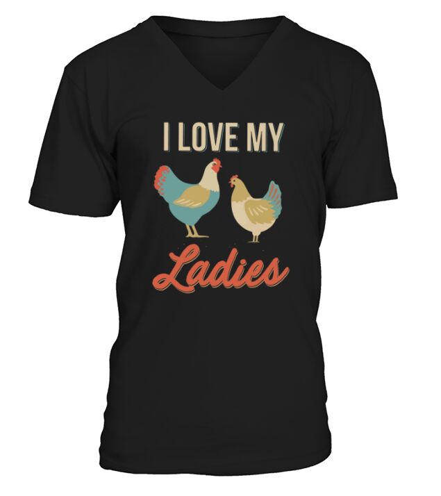 Vintage Retro I Love My Ladies Funny Chicken Farmer V-Neck T-shirt