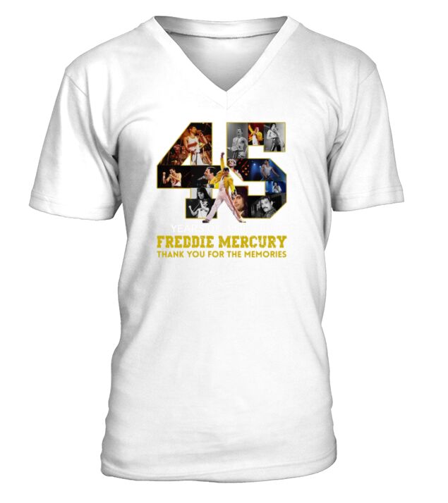 45 years of 1946-1991 Freddie Mercury thank you for the memories shirt V-Neck T-shirt
