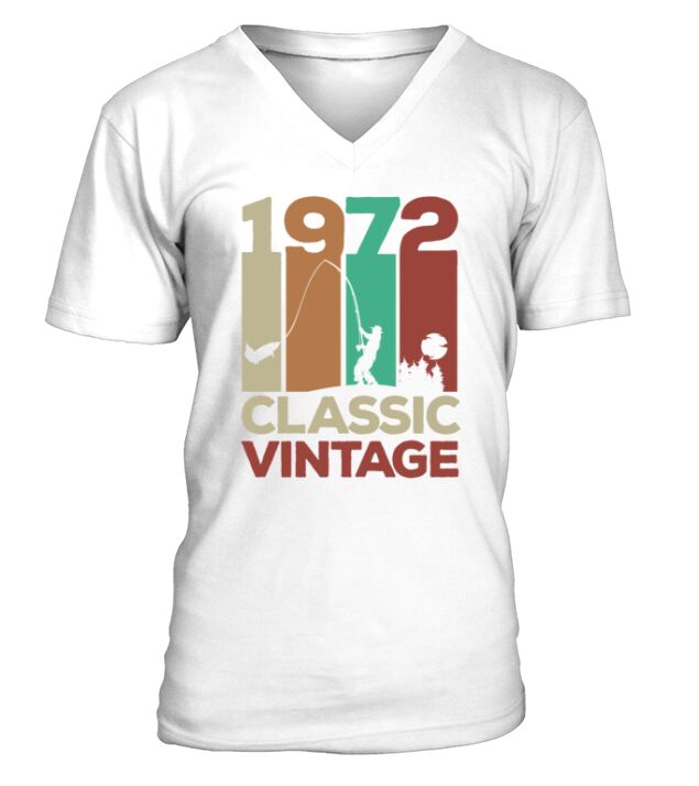 50th Birthday 1972 Anglers Fishing Retro Vintage V-Neck T-shirt