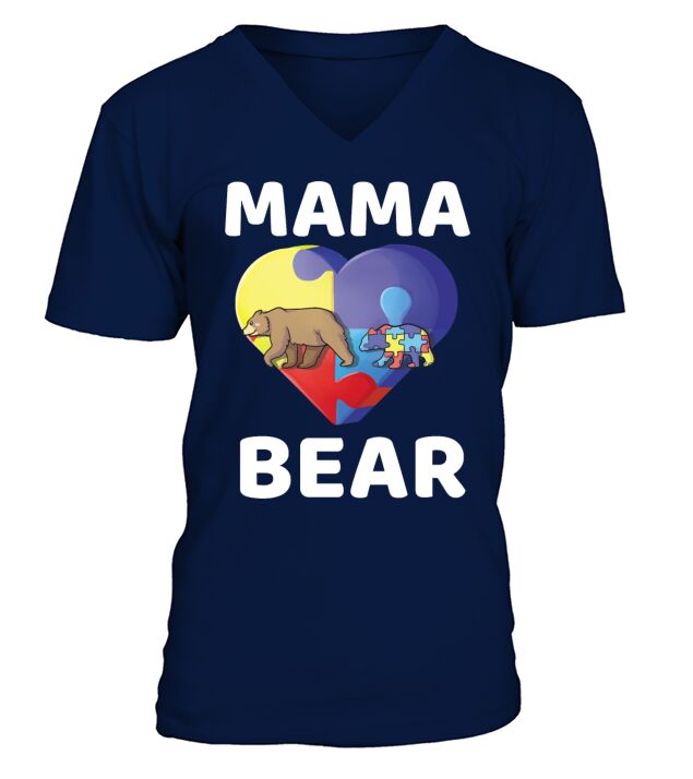 Bear Mama Bear Autism Awareness World Autism Day A V-Neck T-shirt