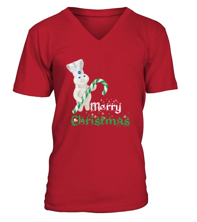Pillsbury Doughboy Merry Christmas Greeting Mascot V-Neck T-shirt