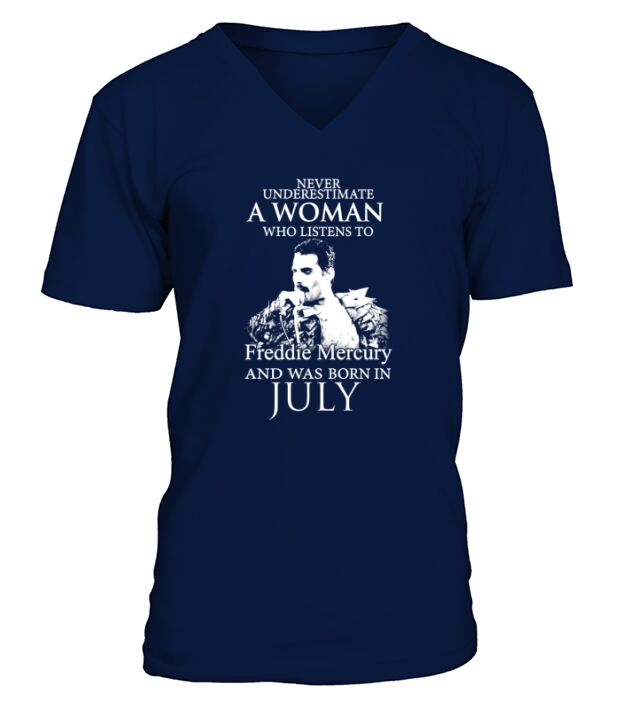 Spl Never underestimate a woman who listens to Freddie Mercury and was born in July - Unisex Long Sleeve V-Neck T-shirt