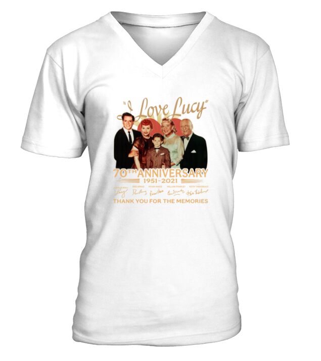 I Love Lucy 70th anniversary 1951 2021 thank you for the memories signatures V-Neck T-shirt