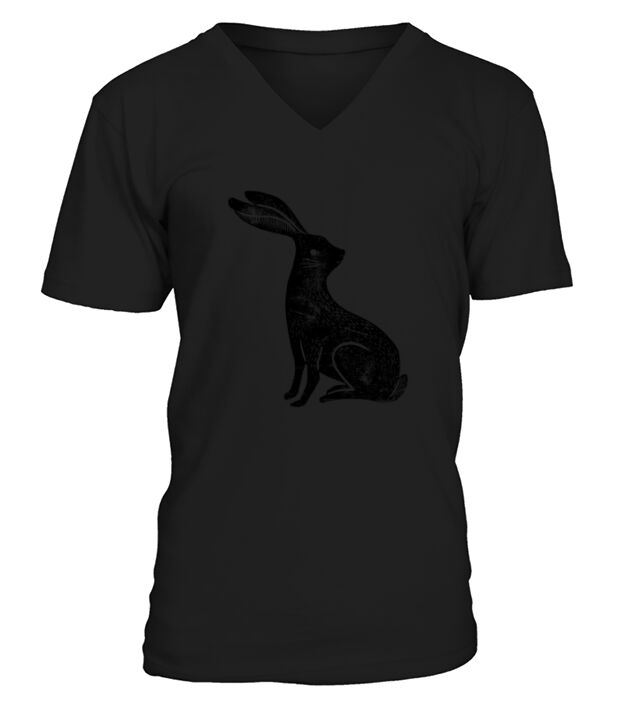 Hare Lino Print, Hare, Mad March, Animal V-Neck T-shirt