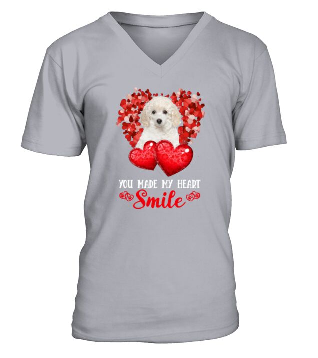 You Made My Heart Smile White Toy Poodle V-Neck T-shirt