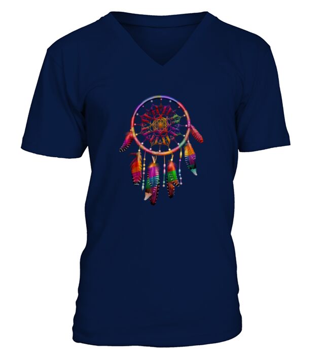 Colorful Dreamcatcher Feathers Tribal Native American Indian V-Neck T-shirt
