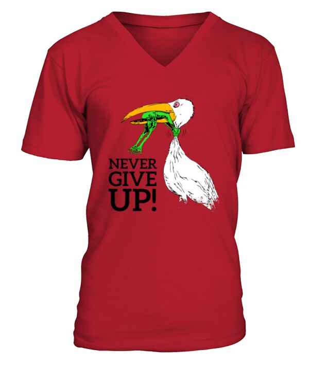 Never give up stork and frog V-Neck T-shirt