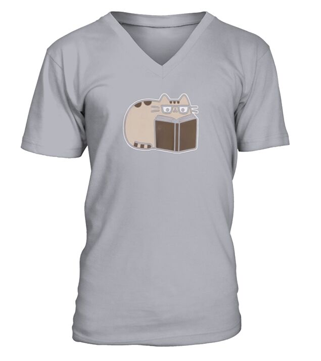Pusheen The Cat Reading Juniors V-Neck T-shirt