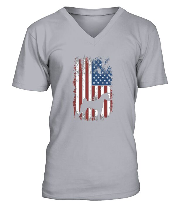 Basenji silhouette american flag 4th of july V-Neck T-shirt