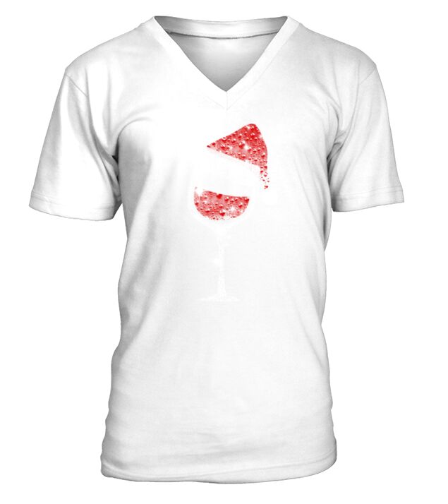 Christmas Wine Glass Red Santa Hat Diamond Glitter Classic T-Shirt V-Neck T-shirt