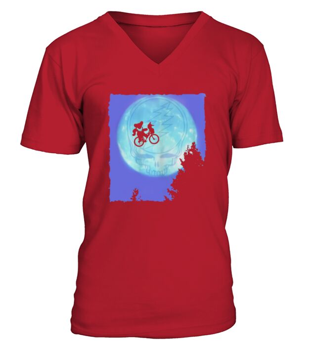 Bear Cycling The Moon Grateful Dead V-Neck T-shirt