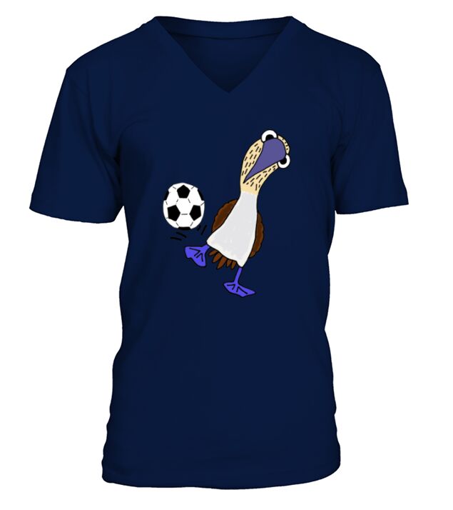 funny blue footed booby bird playing soccer V-Neck T-shirt