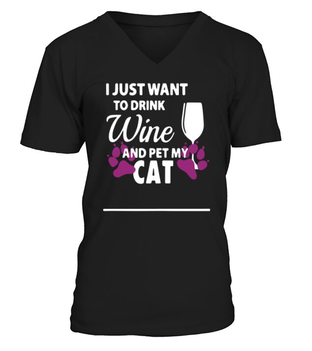 Wine and Cat Shirt V-Neck T-shirt