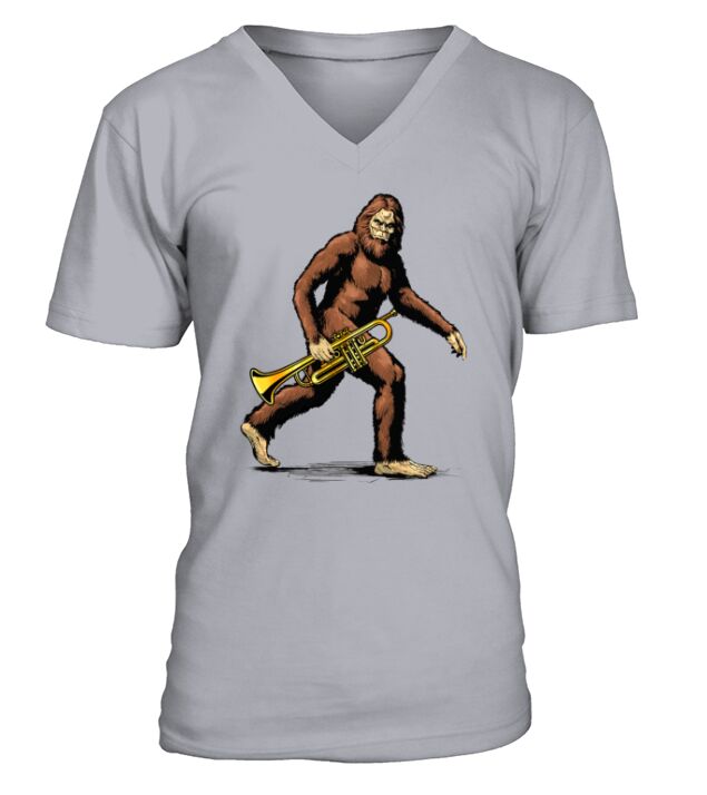 Bigfoot playing a trumpet Musical Lover Ape Funny V-Neck T-shirt