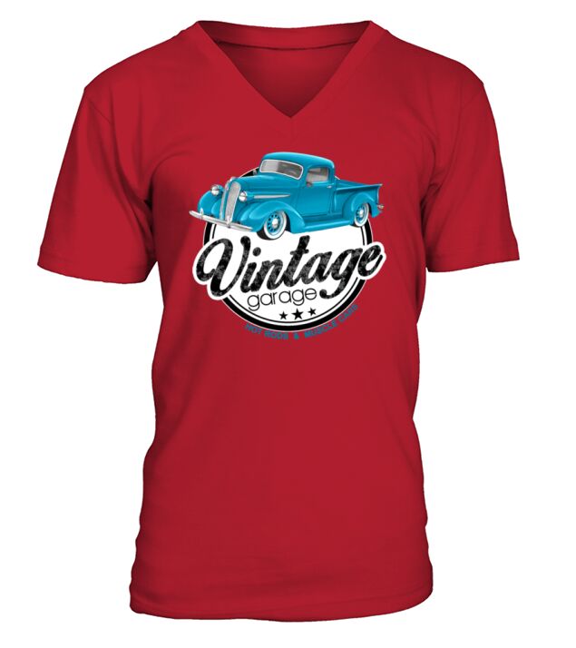 Vintage Garage Blue Classic Trucks V-Neck T-shirt