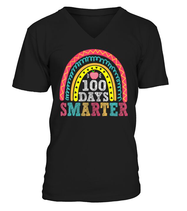 100 Days Smarter Happy 100th Day Of School Rainbow V-Neck T-shirt