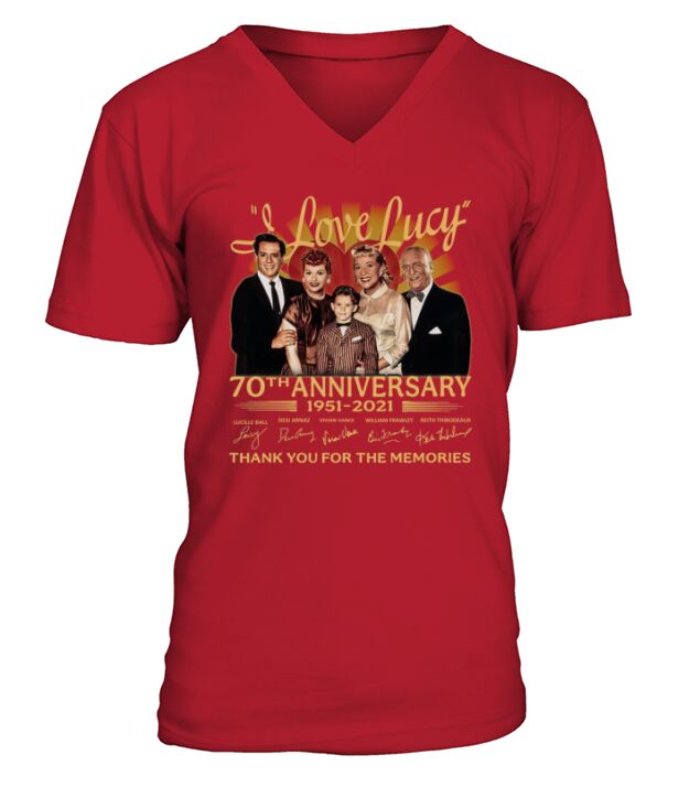 I love Lucy 70th Anniversary 1951 2021 signatures thank you for the memories V-Neck T-shirt