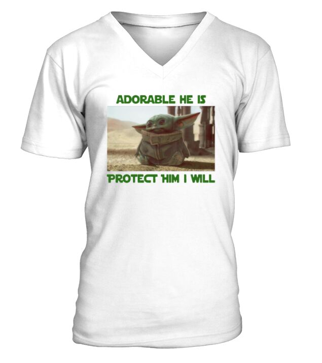 Baby Yoda adorable he is protect him i will The Mandalorian shirt V-Neck T-shirt