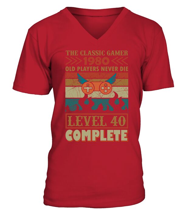 The classic gamer 1980 Level 40 complete V-Neck T-shirt