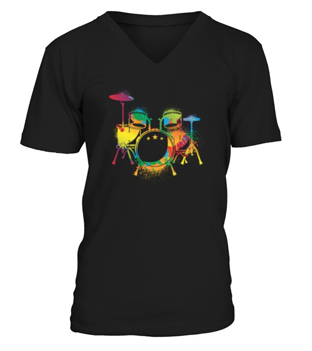 Drumming Colorful Drum Set Retro Drummer V-Neck T-shirt