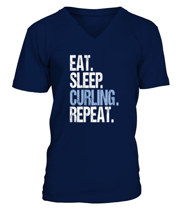 eat sleep curling repeat V-Neck T-shirt