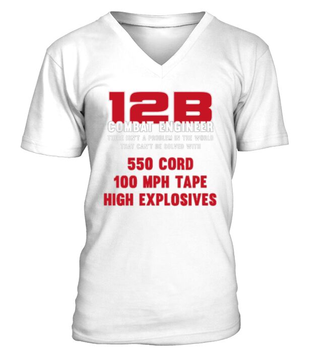 Mens 12B Combat Engineer Military Veteran V-Neck T-shirt