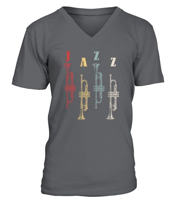 JaZz Trumpet Retro Color Motif V-Neck T-shirt