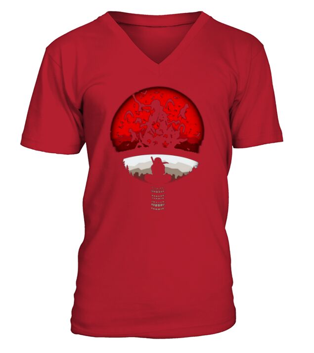 Itachi uchiha red moon naruto shirt V-Neck T-shirt