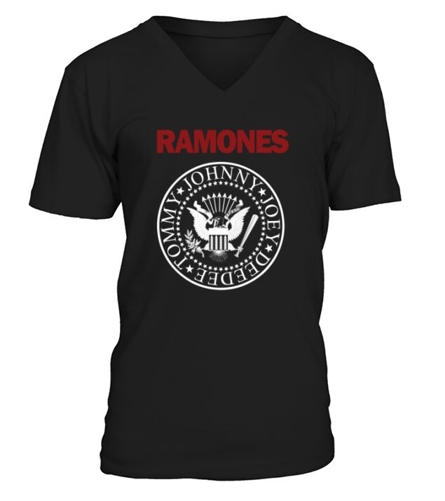Ramones Red Text Seal V-Neck T-shirt
