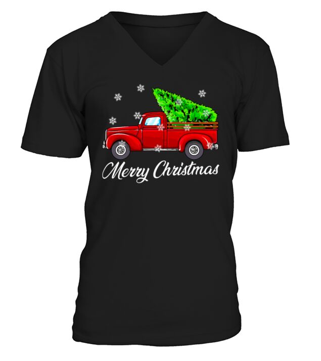 Vintage Wagon Christmas Tree Red Retro Farmer V-Neck T-shirt