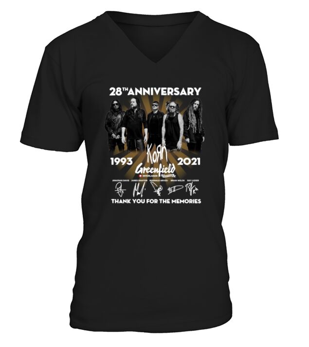 28th anniversary 1993 2021 Korn Greenfield signatures thank you for the memories V-Neck T-shirt