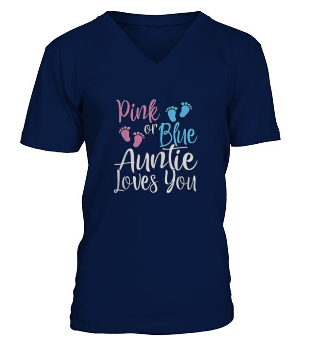 Pink Or Blue Cool Gender Reveal Shirt For Aunt Auntie V-Neck T-shirt