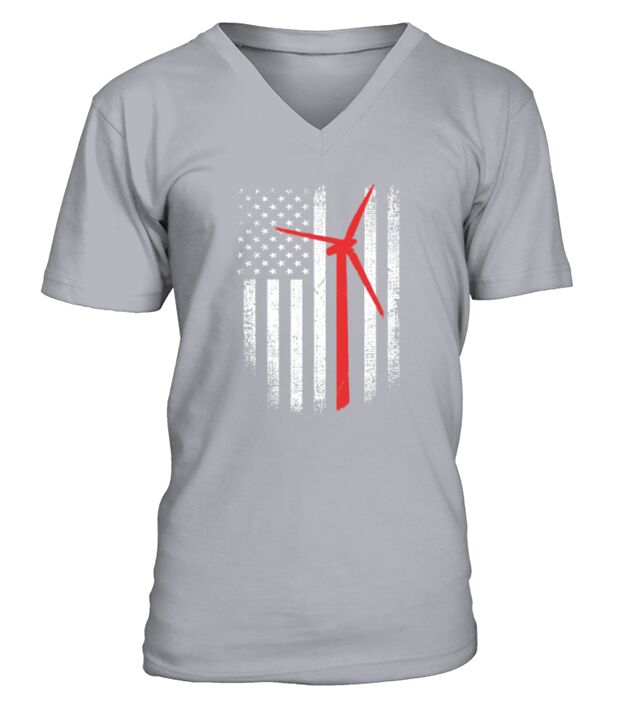 Wind Turbine Technician American Flag V-Neck T-shirt