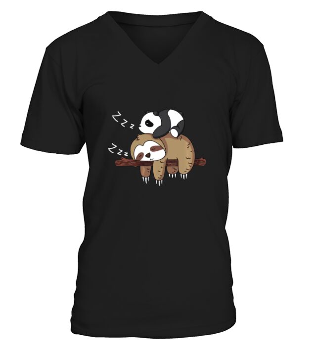 Panda With Sloth V-Neck T-shirt
