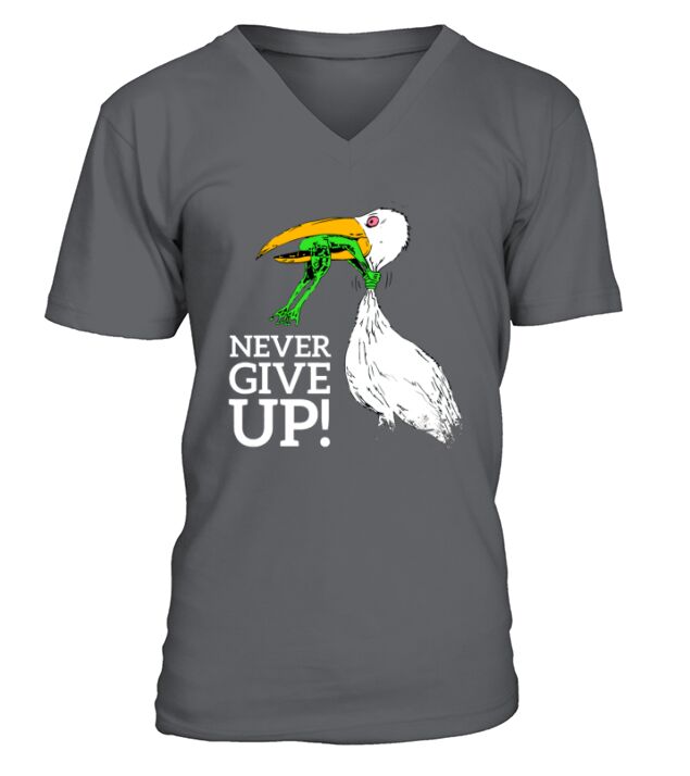 Never give up stork and frog V-Neck T-shirt