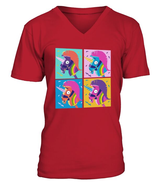 Fortnite Unicorn Llama Rainbow V-Neck T-shirt
